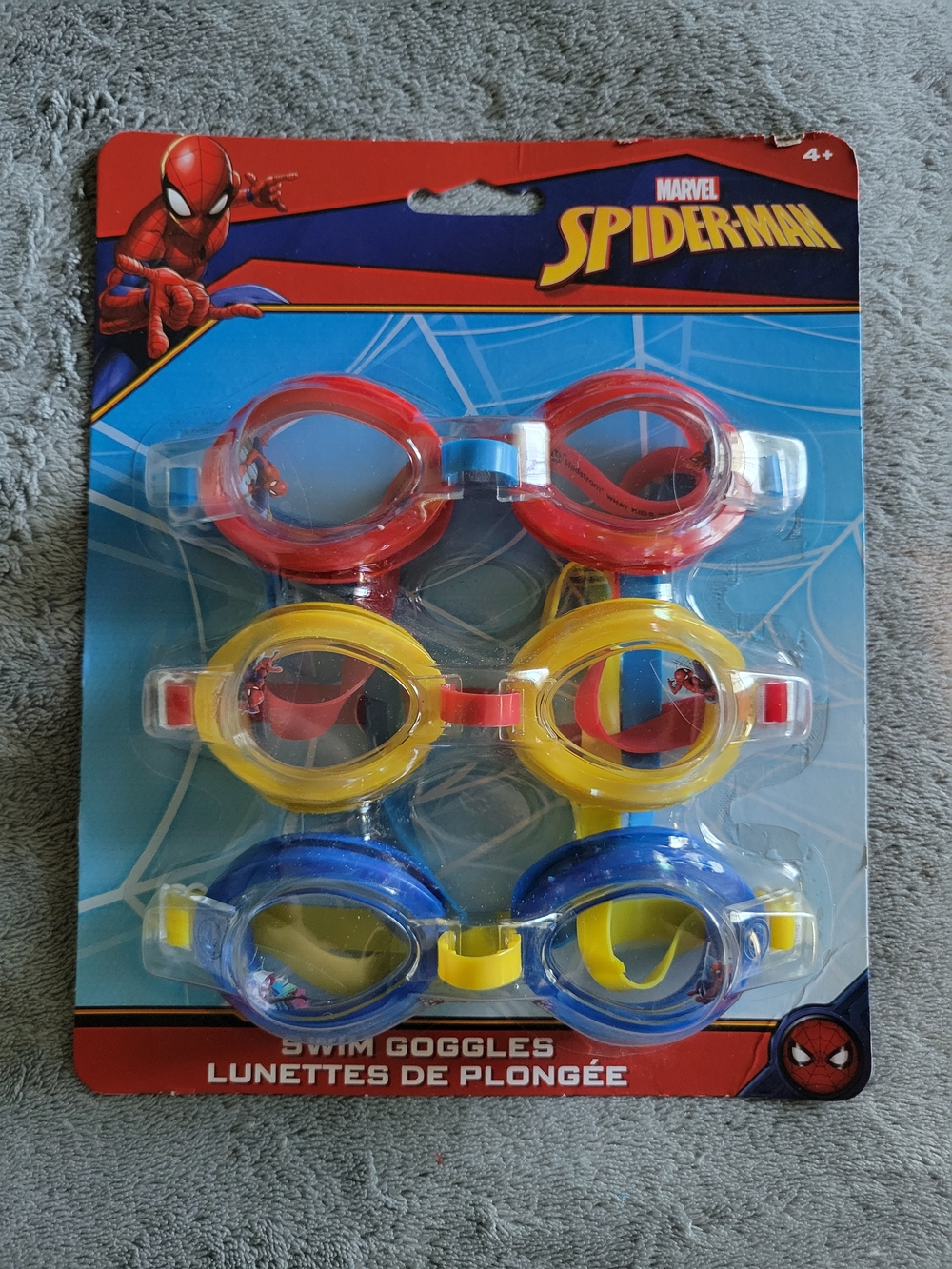 Spiderman Kids Swim Goggles in Red, Yellow, Blue (3-Pack)